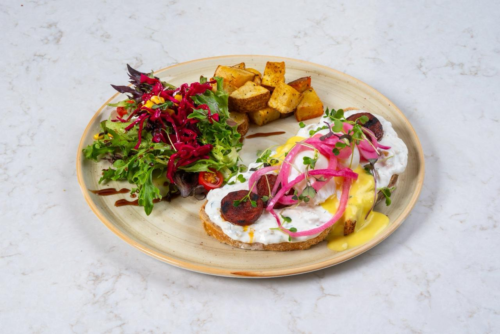 ⁠Grilled Sucuk & Eggplant Labneh Toast