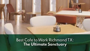 A cozy cafe in Richmond, TX with people working on laptops and enjoying coffee, representing the best cafe to work environment with strong Wi-Fi, warm ambiance, and a comfortable study-friendly atmosphere.
