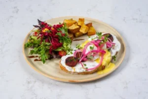 Grilled Sucuk & Eggplant Labneh Toast*