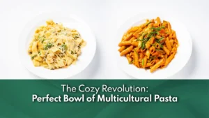 A steaming bowl of multicultural Italian-style pasta at a cozy pasta cafe in Richmond, TX, featuring rich velvety sauce and comforting dining atmosphere.