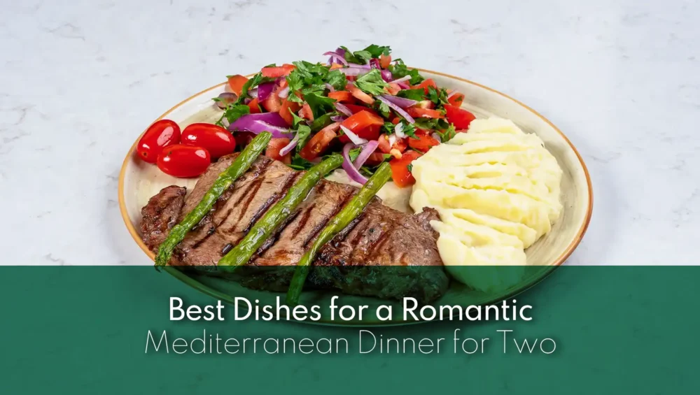 Romantic Mediterranean dinner featuring fresh cuisine and a cozy dining atmosphere.