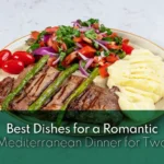 Romantic Mediterranean dinner featuring fresh cuisine and a cozy dining atmosphere.